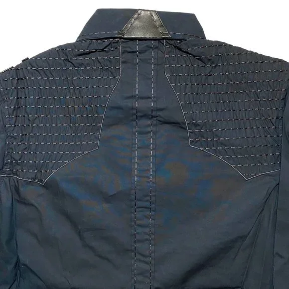 Platini Men’s Military Button Down Shirt w/ Faux Leather & Paisley Trim Size M - Picture 4 of 14